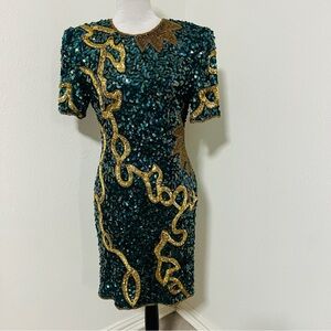 Laurence Kazar NY Vintage Women’s Large Sequin & Beaded Mini 100% Silk Dress
